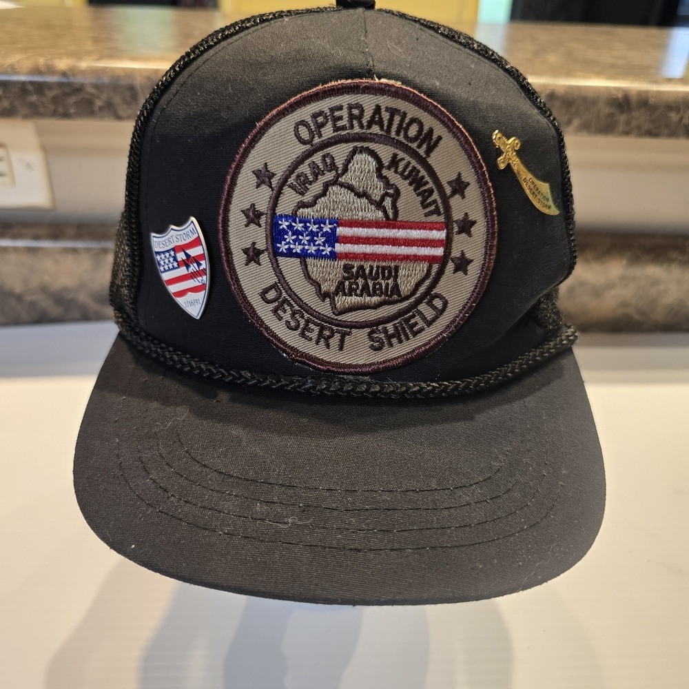 Vintage Operation Desert Storm United States Black Snapback Trucker Cap Hat